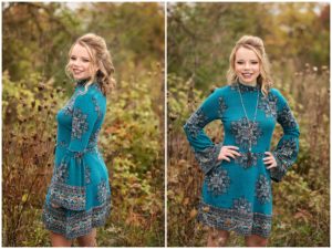 senior pictures in teal dress