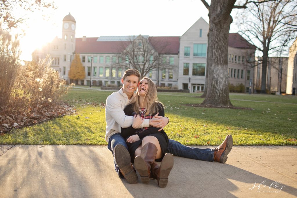 an engagement session at Bradley University in Peoria, IL